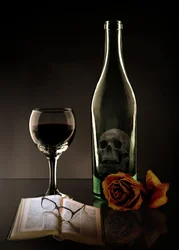 Crâne et rose au vin
