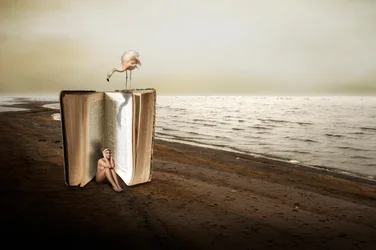Une femme dans un livre géant