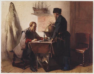 Jacob van Heemskerk et Willem Barendsz planifient leur voyage vers l
