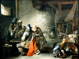 Groupe de personnages jouant au backgammon