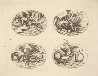 Putti avec des monstres marins, planches du Neue Grotessken Buch
