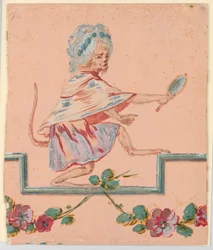 Singe femelle avec un miroir à main
