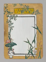 Carte de menu avec bambou et fleurs, ca. 1880