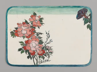 Petite carte avec des chrysanthèmes et des gloires du matin, vers 1880