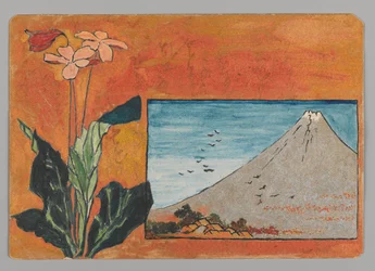 Petite carte avec Mont Fuji et fleurs