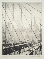 Regardant à travers le pont de Brooklyn