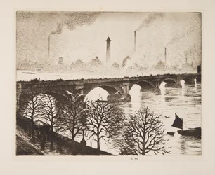 Pont de Waterloo depuis une fenêtre du Savoy, pub. 1925