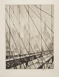 Regard à travers le pont de Brooklyn, pub.1921