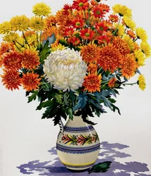 Chrysanthèmes dans un pichet à motifs, 2005