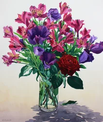 Fleurs avec rose rouge