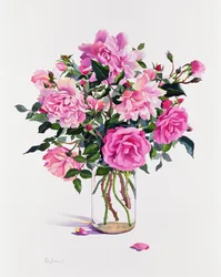 Roses dans un pot en verre