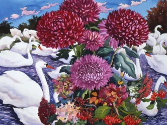 Cygnes et Chrysanthèmes