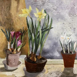 Crocus and narcisses (jonquilles) dans des pots. Peinture de Christopher Wood (1901-1930) Collection privee.