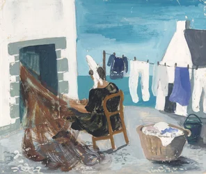 Réparation des filets, Tréboul, vers 1930