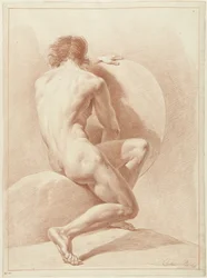 Homme nu assis, vu de dos