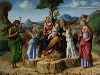 Repos pendant la fuite en Égypte avec Saint Jean-Baptiste