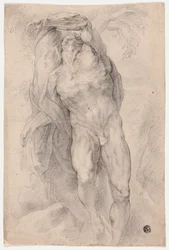 Nu masculin attaché à un arbre
