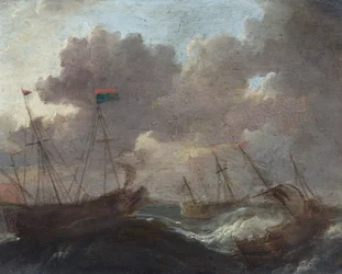 Navigation dans la tempête (huile sur métal)