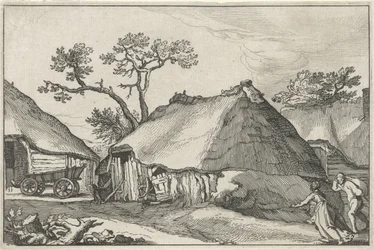 Ferme et une charrette dans une cour (Landschappen met boerderijen)