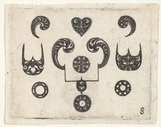 Estampe de broderie noire avec divers motifs, vers 1620.