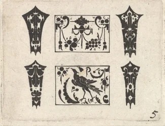 Gravure en noir avec un motif symétrique Schweifwerk