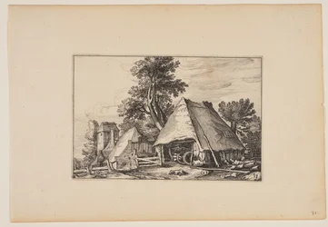 Ferme avec abri pour une charrette, extrait de Paysages (Verscheyden aerdige Lanthuysen...)