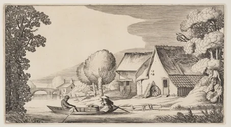 Agriculteur et agricultrice dans un bateau à rames, extrait de Paysages (Playsante Lantschappen)