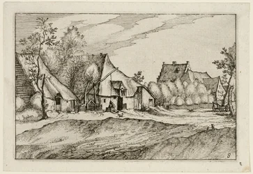 Fermes dans un village, planche huit après Images de fermes, de maisons de campagne et de villages rustiques (Praediorum villarum et rusticarum casularum icones)