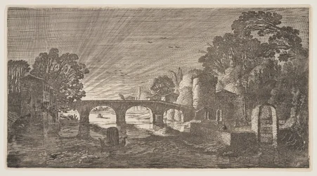 Coucher de soleil sur une rivière, extrait de Paysages (Playsante Lantschappen)