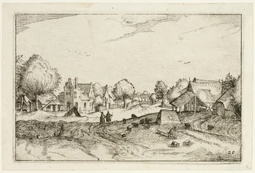 Route du village, planche vingt après Images de fermes, de maisons de campagne et de villages rustiques (Praediorum villarum et rusticarum casularum icones)