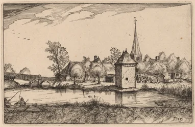 Étang et un village