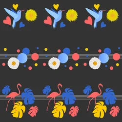 Oiseaux, fleurs, taches et rayures