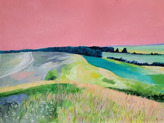 Paysage rêveur au ciel rose