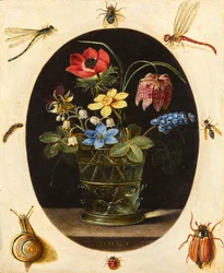 Nature morte aux fleurs entourées d