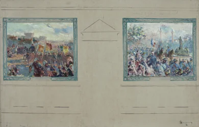 Esquisse pour la mairie du 12e arrondissement de Paris : Revue militaire. Défilé place de la Nation, vers 1910