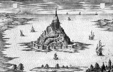 Mont Saint Michel en Normandie, gravure de Chastillon