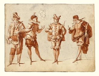 Quatre personnages en costume de théâtre