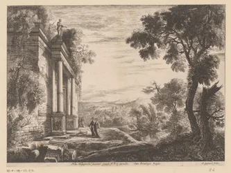 Paysage avec des figures devant une ruine antique