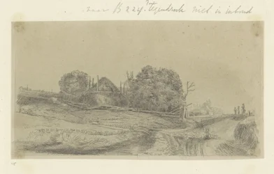 Paysage avec une meule de foin et un troupeau de moutons