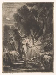 Paysage nocturne avec berger et bergère près d