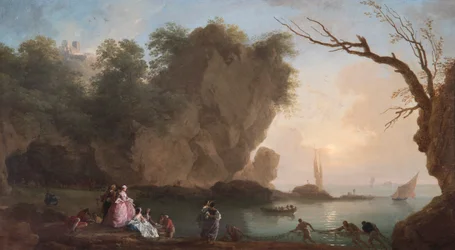 Coucher de Soleil : Vue sur une Baie avec des Figures, 1742