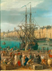 Le port de Marseille au XVIIIe siècle. Détail représentant le déchargement de marchandises. Peinture de Joseph Vernet (1714-1789), XVIIIe siècle. Paris, musée de la Marine