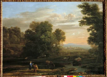 Paysage avec berger jouant de la flûte bucolique
