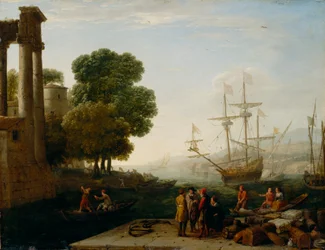 Un port de mer au coucher du soleil