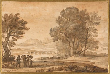 Paysage de rivière boisée avec Jacob, Laban et ses filles