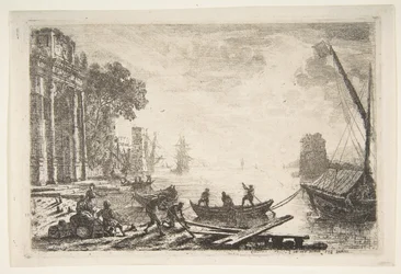 Scène de port avec lever de soleil, 1634