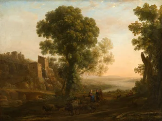 Paysage avec paysans rentrant avec leurs troupeaux