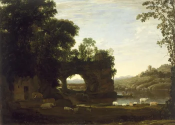 Paysage avec une arche rocheuse et une rivière