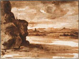 Paysage du Tibre au nord de Rome avec un ciel sombre et nuageux