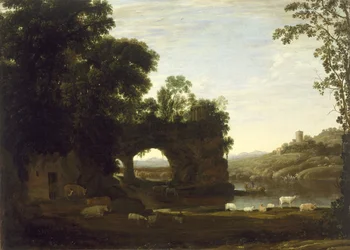 Paysage avec une arche rocheuse et une rivière, vers 1628-30